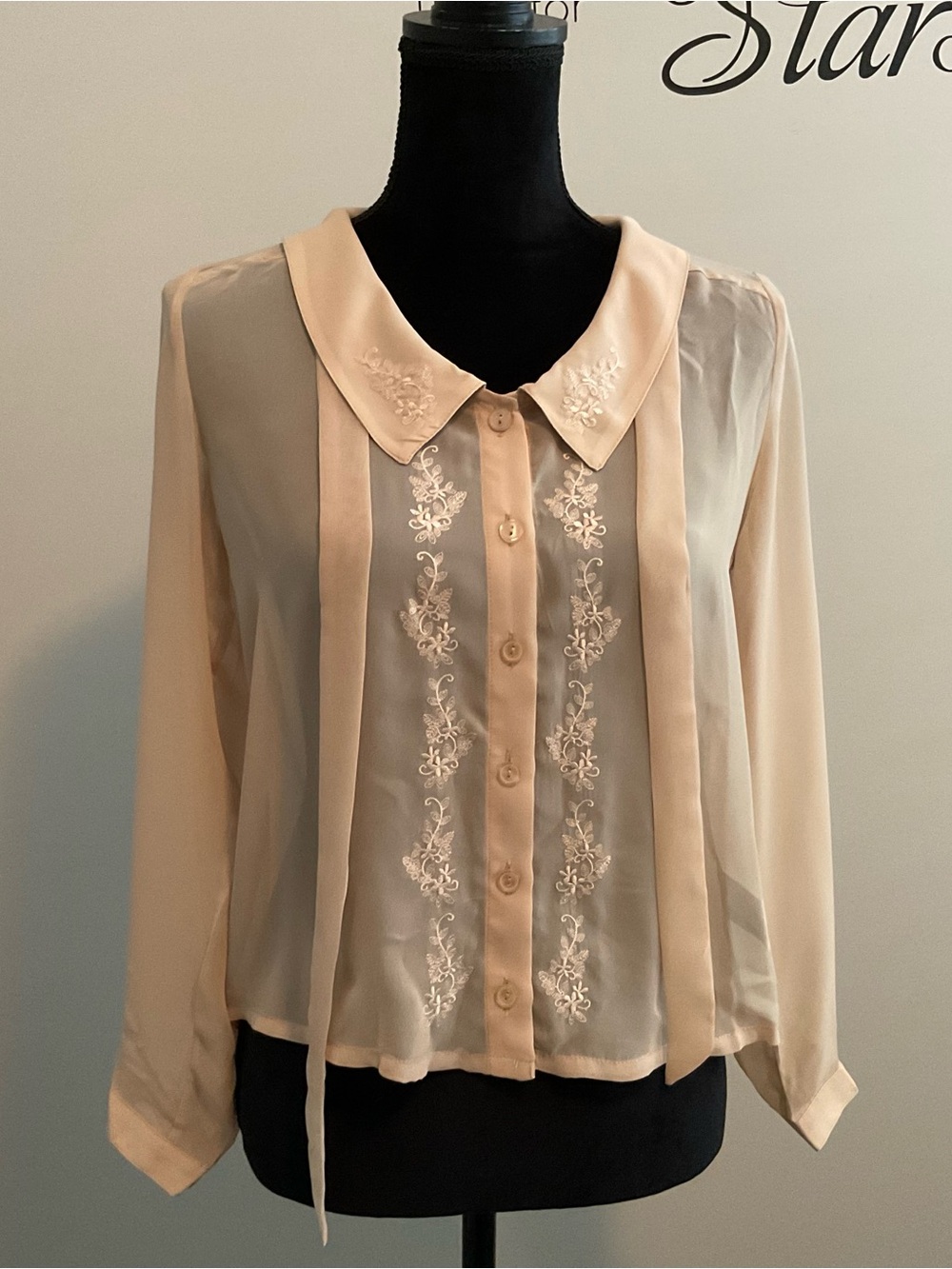 Majestic Sheer Embroidered Button-Front Blouse - Cream